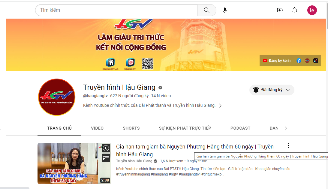 youtube truyen hinh hau giang